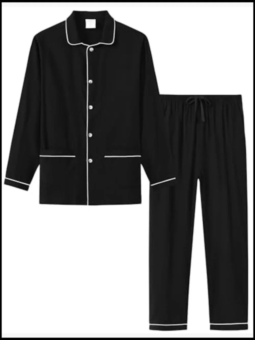 Soft Cotton Button Down Notched Collar Pajama Set Long Sleeve 2 Piece